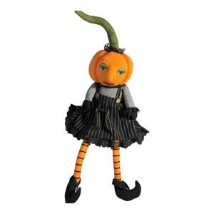 Sweet Street Primitive Folk Art Halloween Pumpkin Head Shelf Sitter Doll 26"
